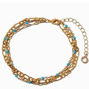 Gold Chain Anklet with Blue Beads
